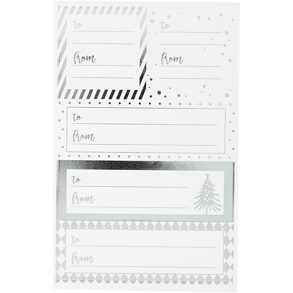 Autocollants Vivi Gade, feuille 9x14 cm, dimensions 42x39+84x29 mm, argent, blanc, 4 feuilles 1 boîte