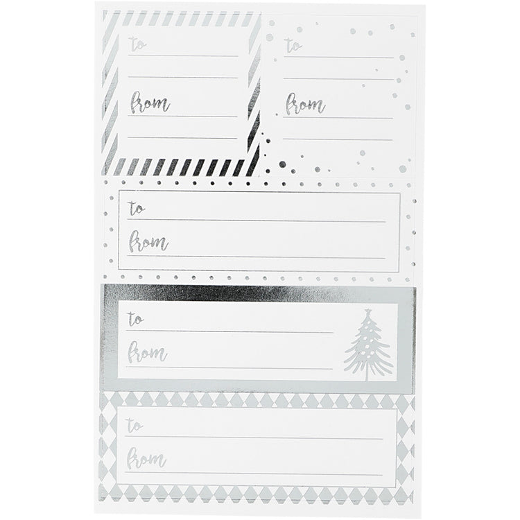 Autocollants Vivi Gade, feuille 9x14 cm, dimensions 42x39+84x29 mm, argent, blanc, 4 feuilles 1 boîte