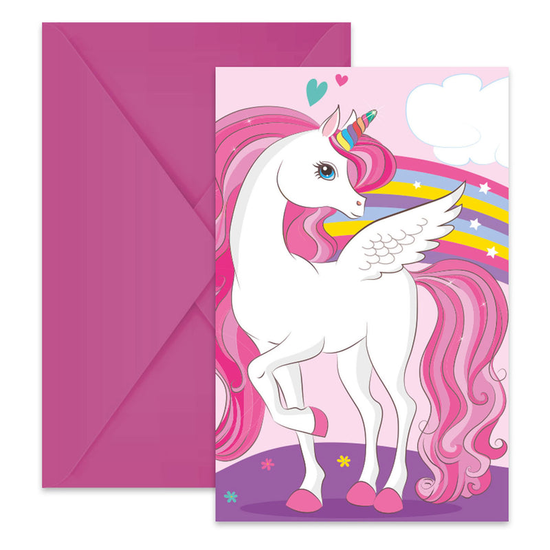 Invitations et enveloppes FSC Unicorn Rainbow Colors, 6st.