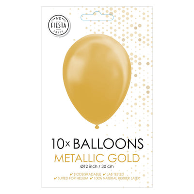 Globos Balloons Metallic Gold 30cm, 10e.