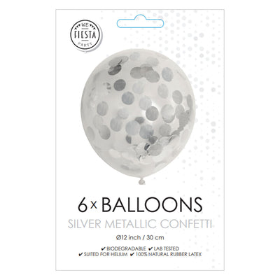 Confetti Balloons Paper Confetti Metallic Zilve 30cm, 6st.
