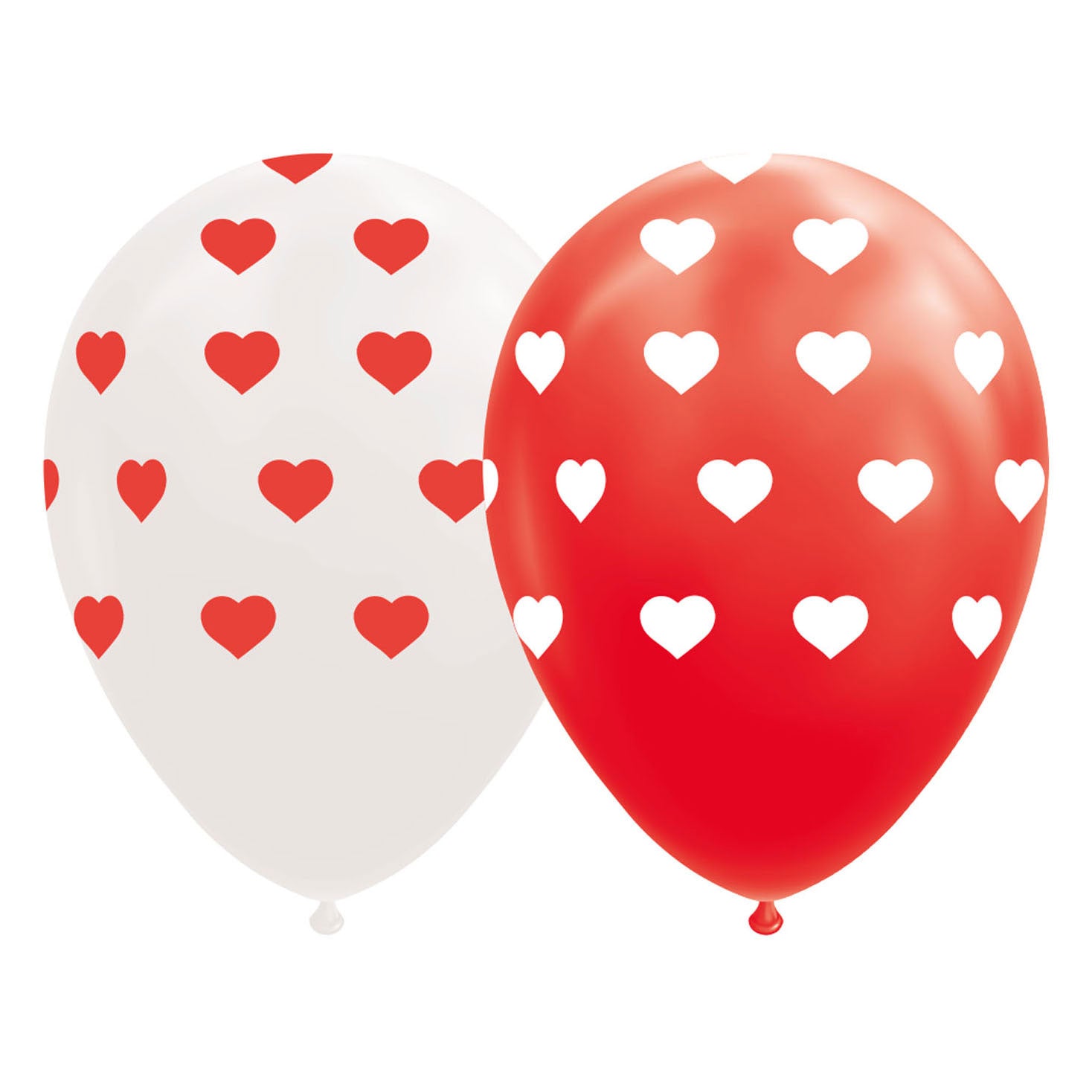 Ballons coeurs rouges blancs 30cm, 8e.
