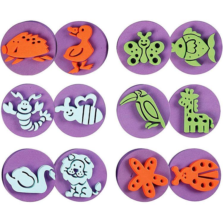 Tampons en mousse Creativ company, animaux, d 7,5 cm, épaisseur 2,5 cm, 6 pièces 1 boîte
