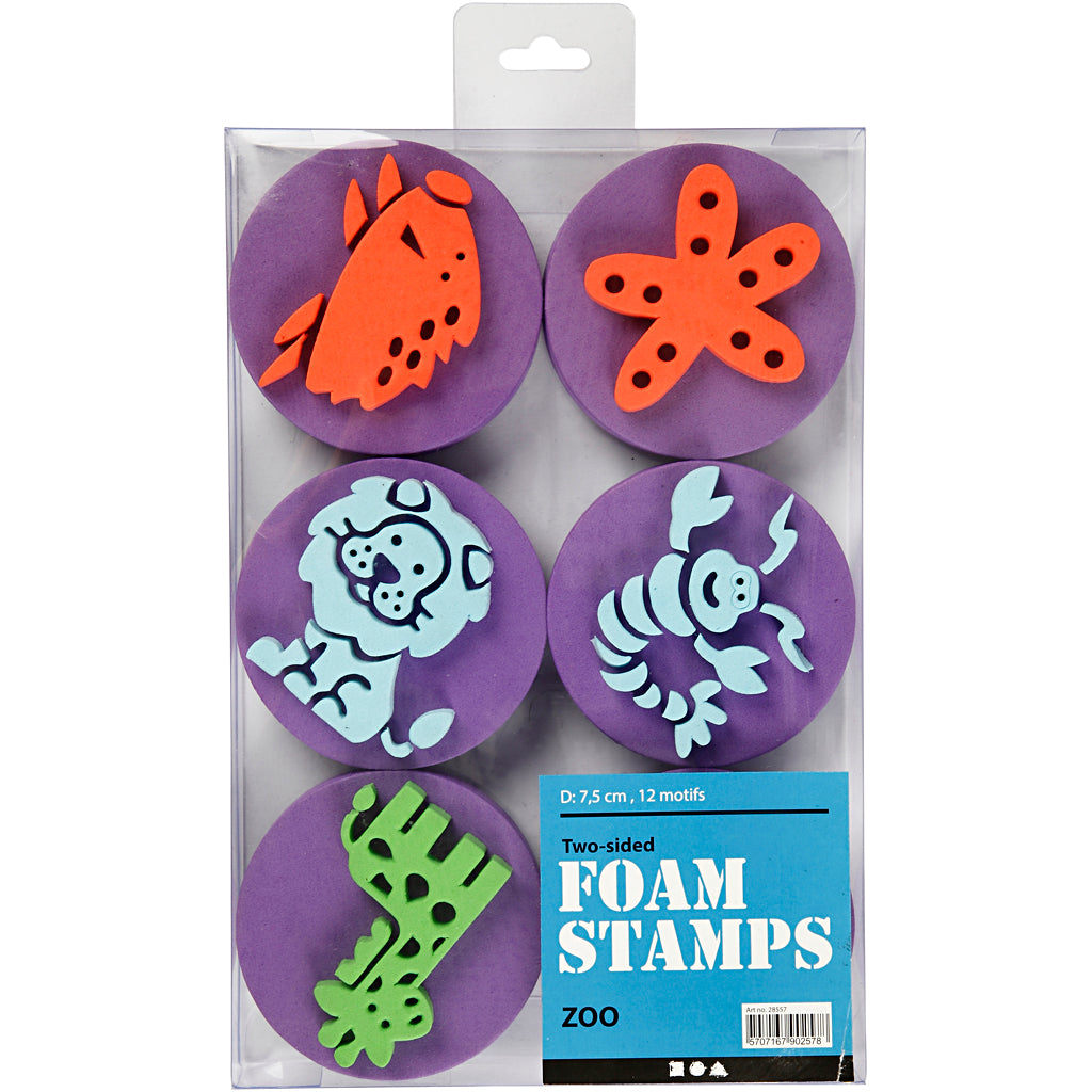 Tampons en mousse Creativ company, animaux, d 7,5 cm, épaisseur 2,5 cm, 6 pièces 1 boîte