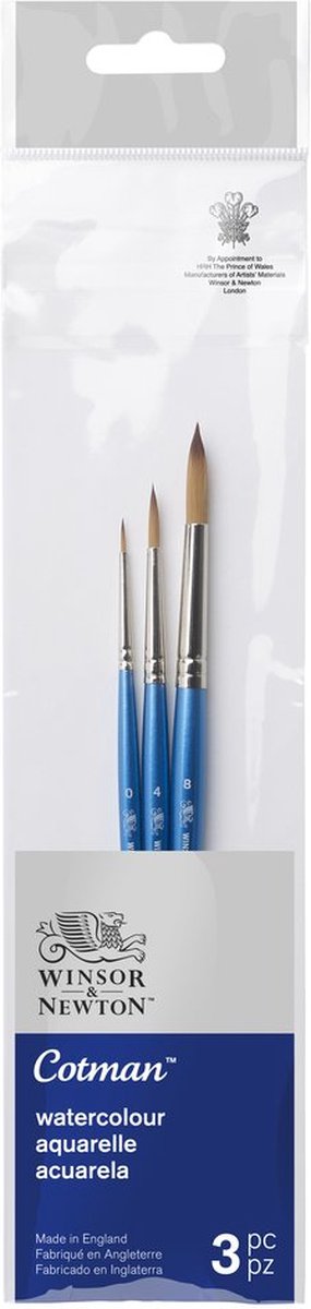 Winsor Newton 5390607 Cotman Ensemble de pinceaux aquarelle 2 – 3 pinceaux ronds synthétiques, manche court (0, 4, 8)