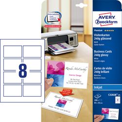 Cartes de visite avery 250g m2 85 x 54 mm brillant