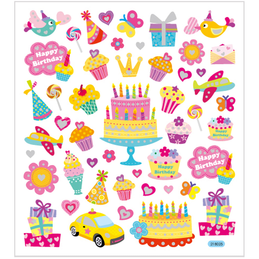Autocollants Creativ Company, anniversaire, feuille 15x16,5 cm, env. 49 pièces, 1 feuille
