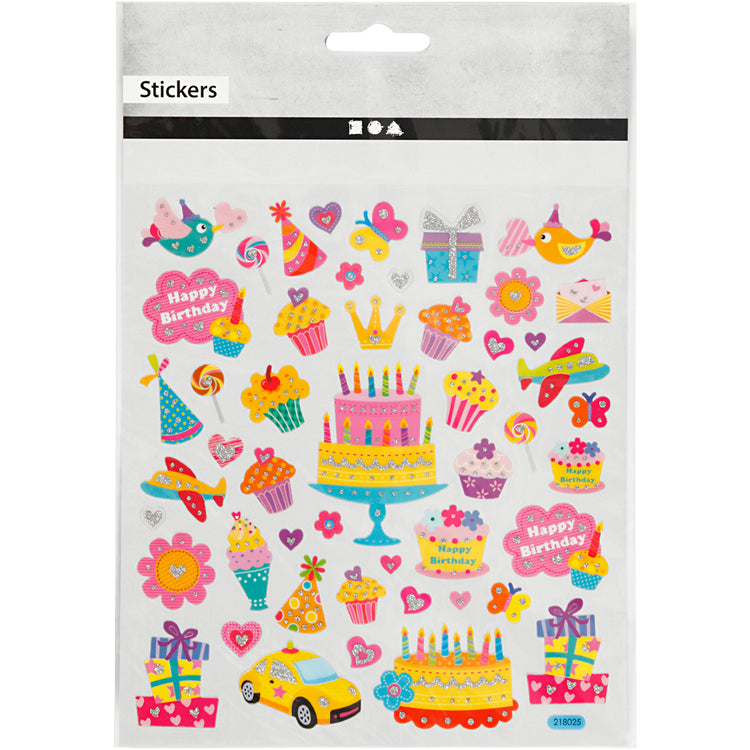 Autocollants Creativ Company, anniversaire, feuille 15x16,5 cm, env. 49 pièces, 1 feuille