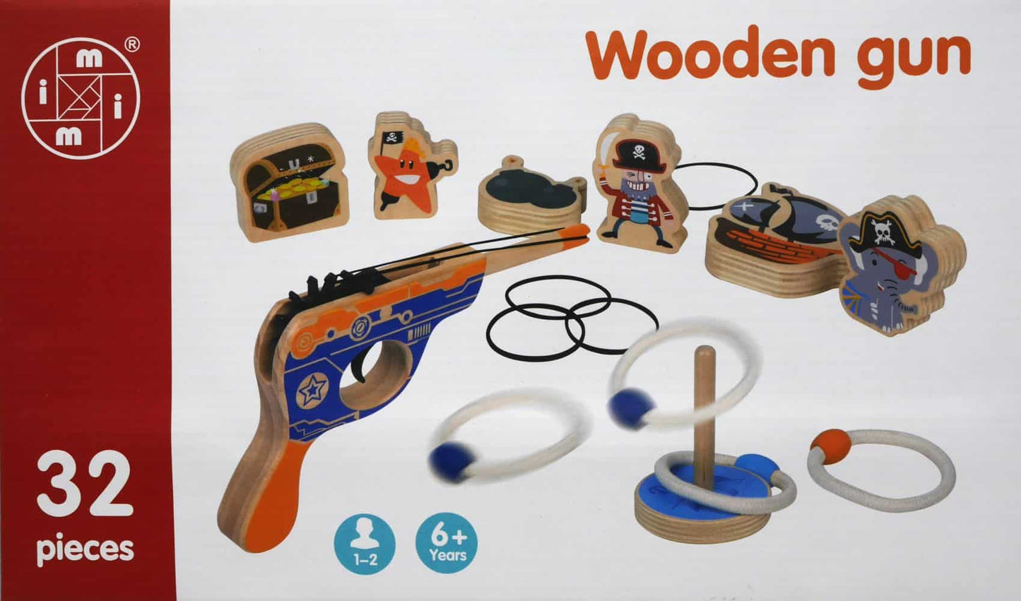 Pistolet élastique en bois avec cibles, 32dlg.