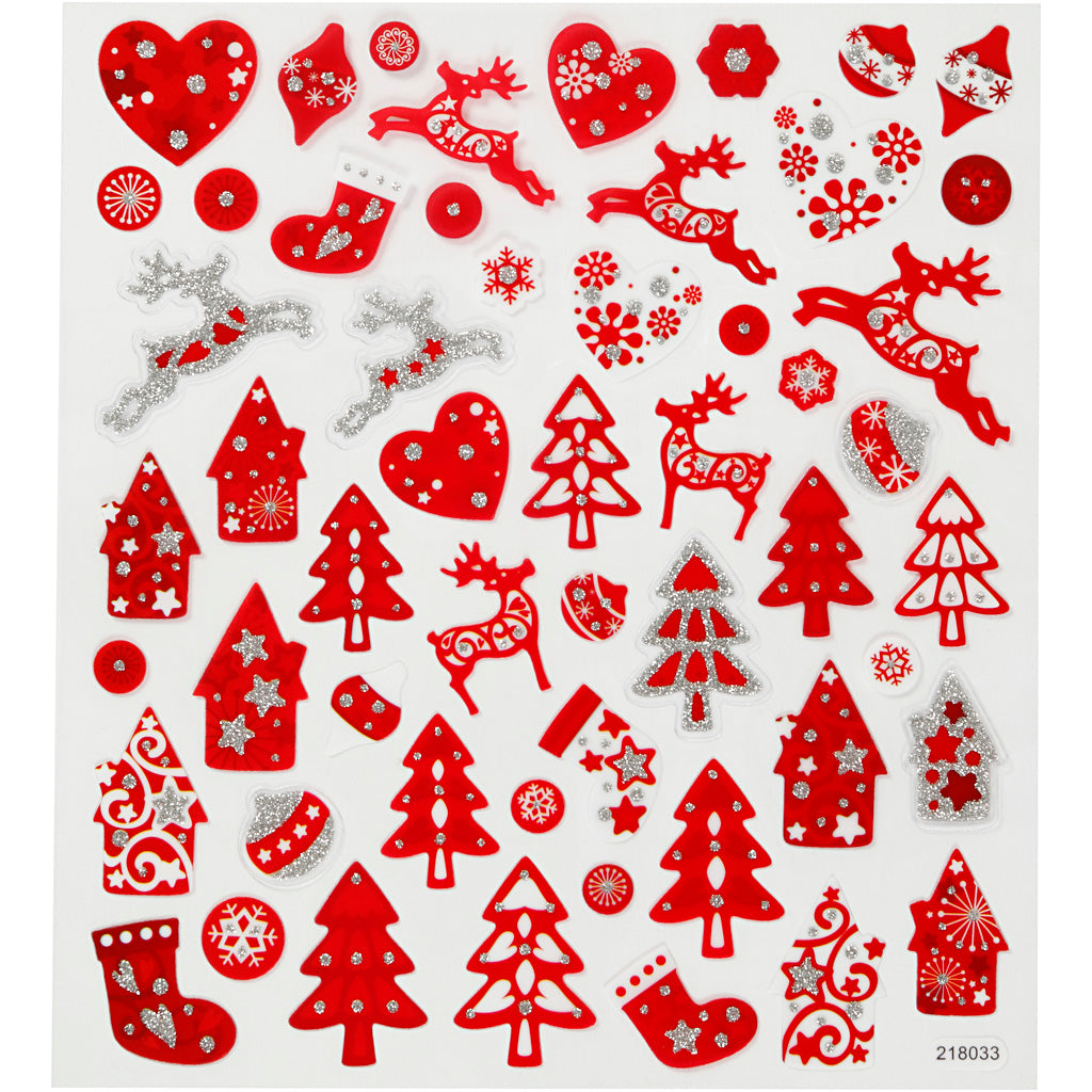 Autocollants Creativ company, Noël rouge et blanc, feuille 15x16,5 cm, env. 54 pièces, 1 feuille