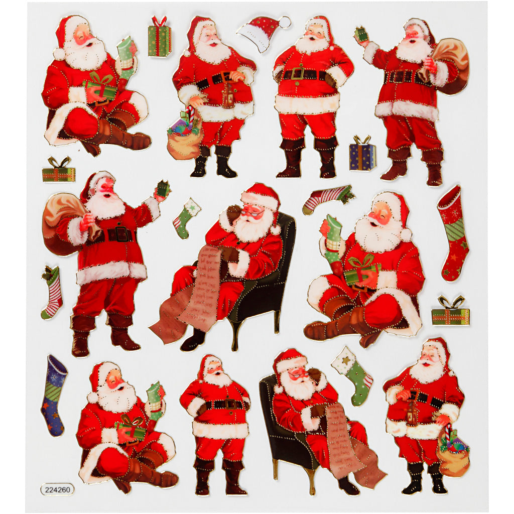 Autocollants Creativ Company, Père Noël classique, feuille 15x16,5 cm, env. 22 pièces, 1 feuille