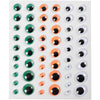 Creativ company yeux écarquillés, autocollants, d 6+8+10+12+15 mm, vert, orange, blanc, 54 pièces, 1 feuille