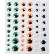 Creativ company yeux écarquillés, autocollants, d 6+8+10+12+15 mm, vert, orange, blanc, 54 pièces, 1 feuille - afbeelding 1