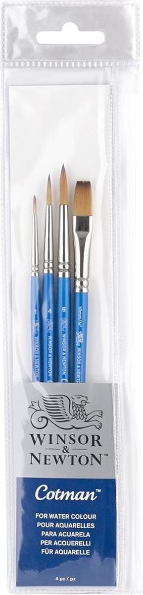 Winsor Newton 5390604 Ensemble de pinceaux aquarelle Cotman – manche court – 4 pièces – rond un trait pour aquarelle