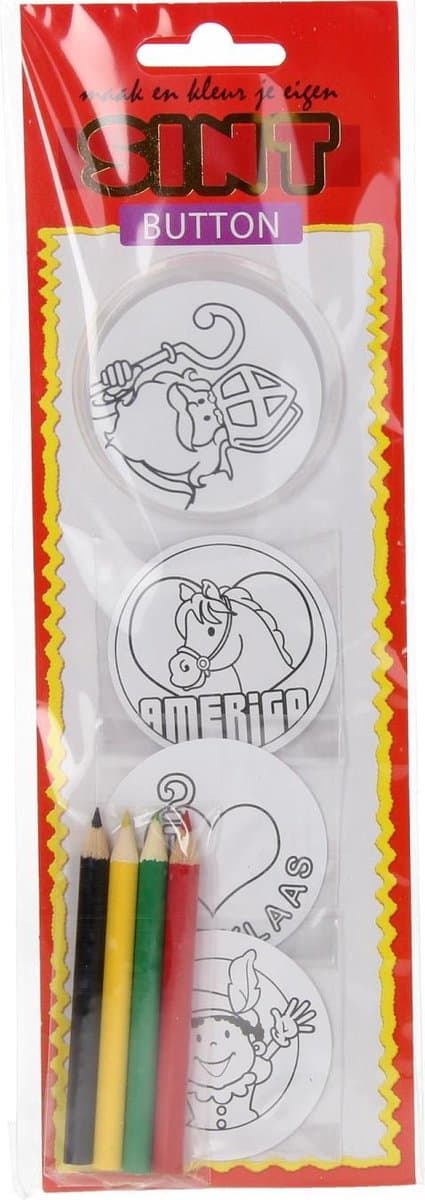 Bouton Sinterklaas Faisant 6 cm de diamètre, y compris les crayons de couleur