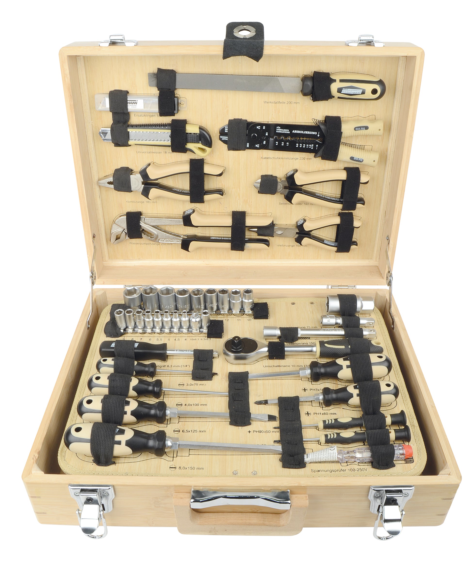 Brüder Mannesmann Brüder Mannesmann 108 pièces Tool Set Bamboo Suitcase