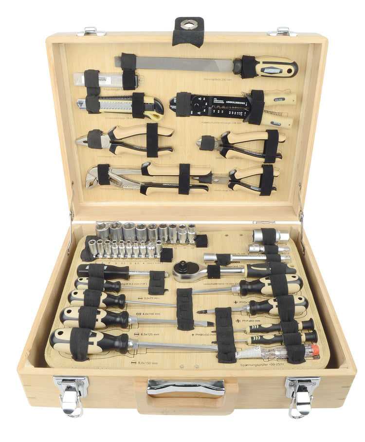 Brüder Mannesmann Brüder Mannesmann 108 pièces Tool Set Bamboo Suitcase