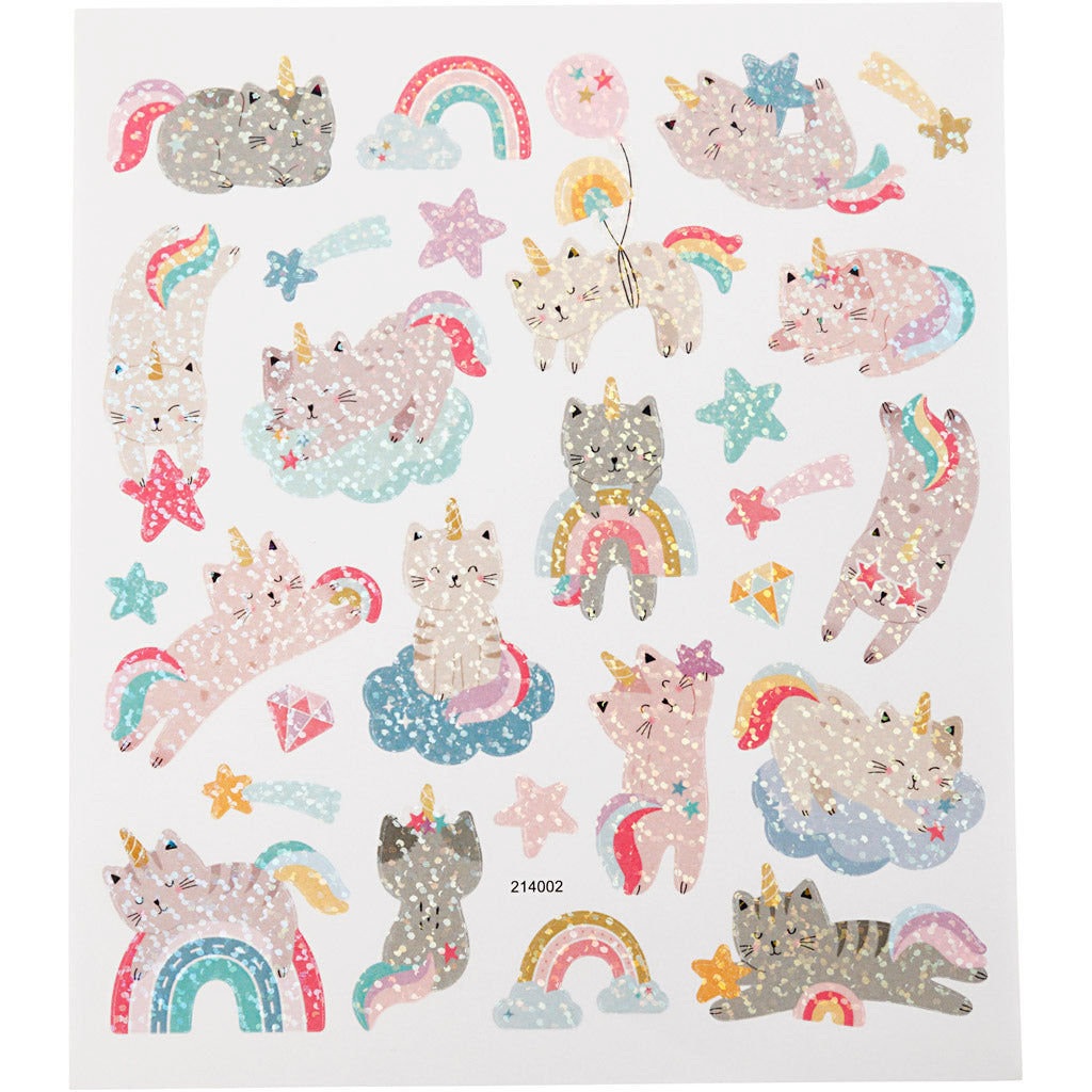 Autocollants Creativ company, chats licornes, feuille 15x16,5 cm, 1 feuille