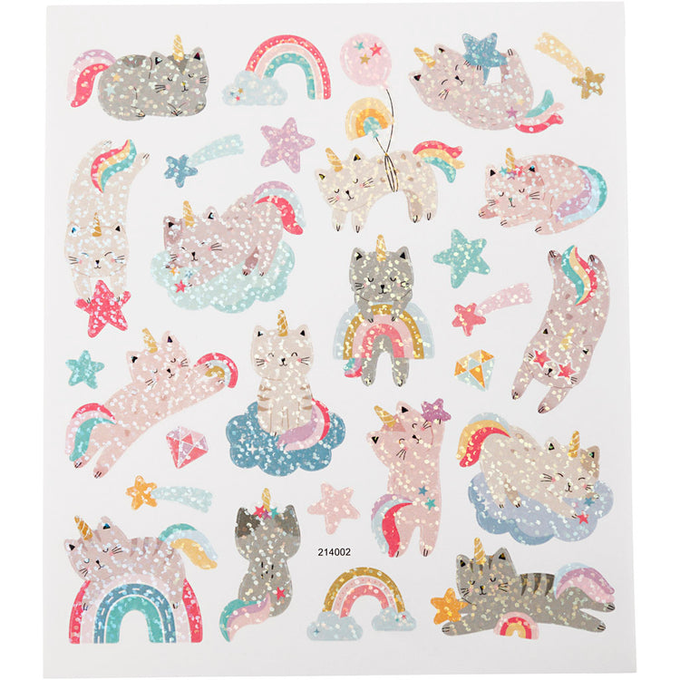 Autocollants Creativ company, chats licornes, feuille 15x16,5 cm, 1 feuille