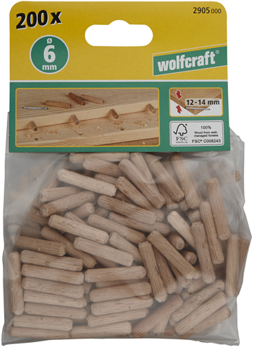 Chevilles en bois rainurées Wolfcraft | bûche | ø6x30mm | 200 pièces - 2905000