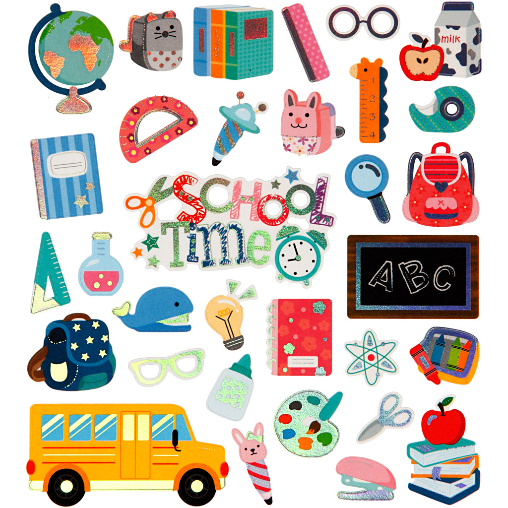 Autocollants Creativ Company, rentrée scolaire, feuille 15x16,5 cm, env. 32 pièces, 1 feuille