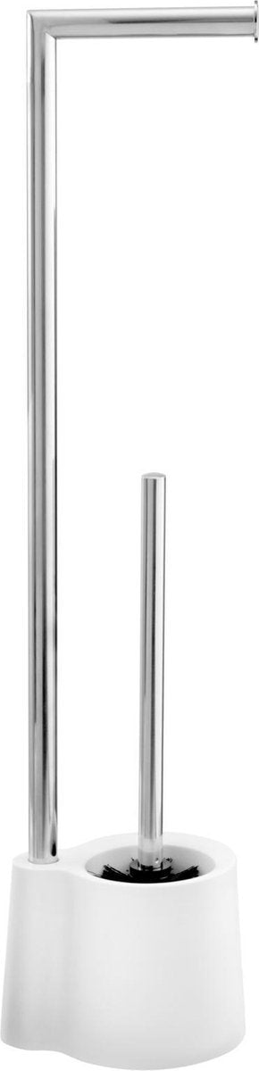 Wenko majordome de toilette Avola en acier inoxydable brillant et blanc - porte-rouleau de papier toilette et brosse de toilette avec support sur pied
