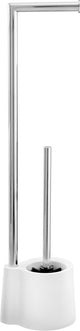 Wenko majordome de toilette Avola en acier inoxydable brillant et blanc - porte-rouleau de papier toilette et brosse de toilette avec support sur pied