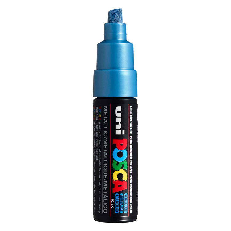 Marker Posca Uni-Posca, AFM PC-8K, épaisseur de ligne 8 mm, large, bleu métallique, 1 pièce