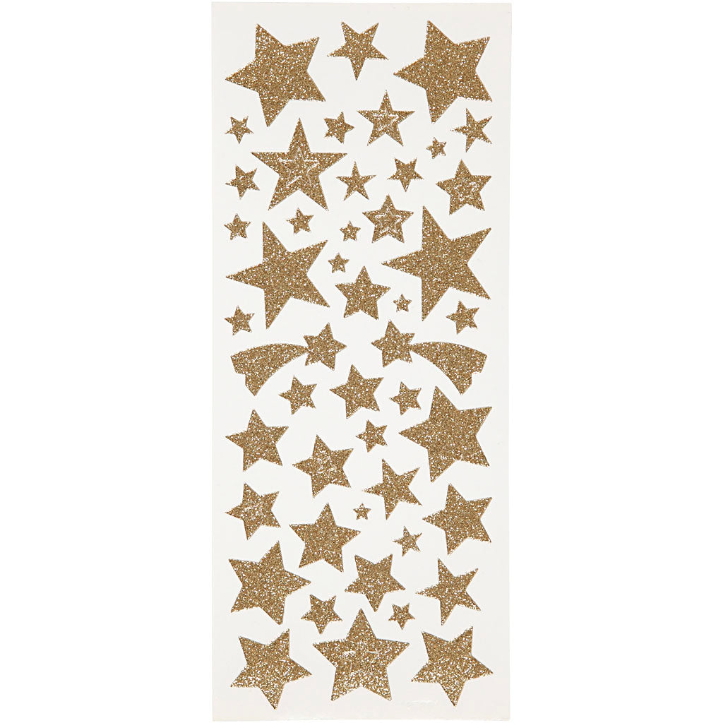 Creativ company autocollants pailletés, étoiles, feuille 10x24 cm, env. 110 pièces, or, 2 feuilles 1 boîte