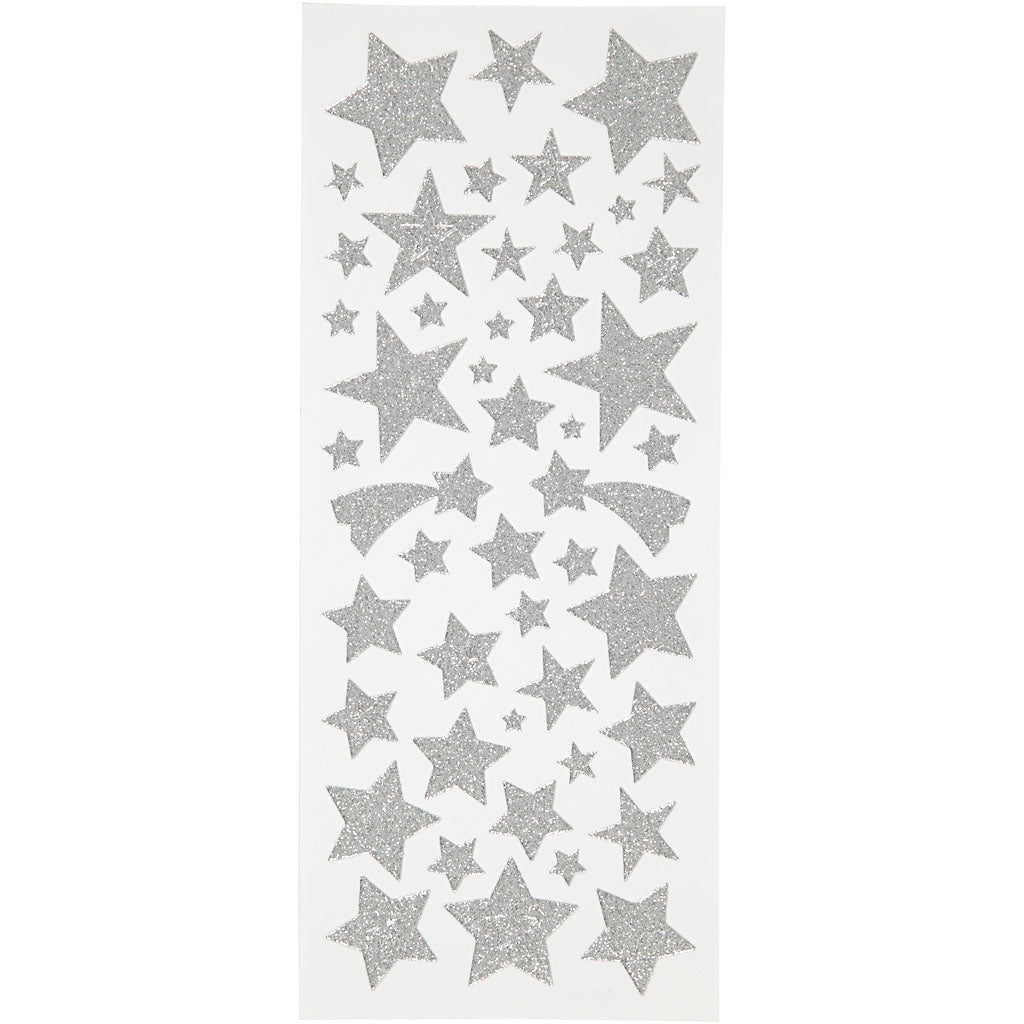 Creativ company autocollants pailletés, étoiles, feuille 10x24 cm, env. 110 pièces, argent, 2 feuilles 1 boîte