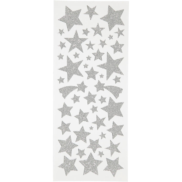 Creativ company autocollants pailletés, étoiles, feuille 10x24 cm, env. 110 pièces, argent, 2 feuilles 1 boîte