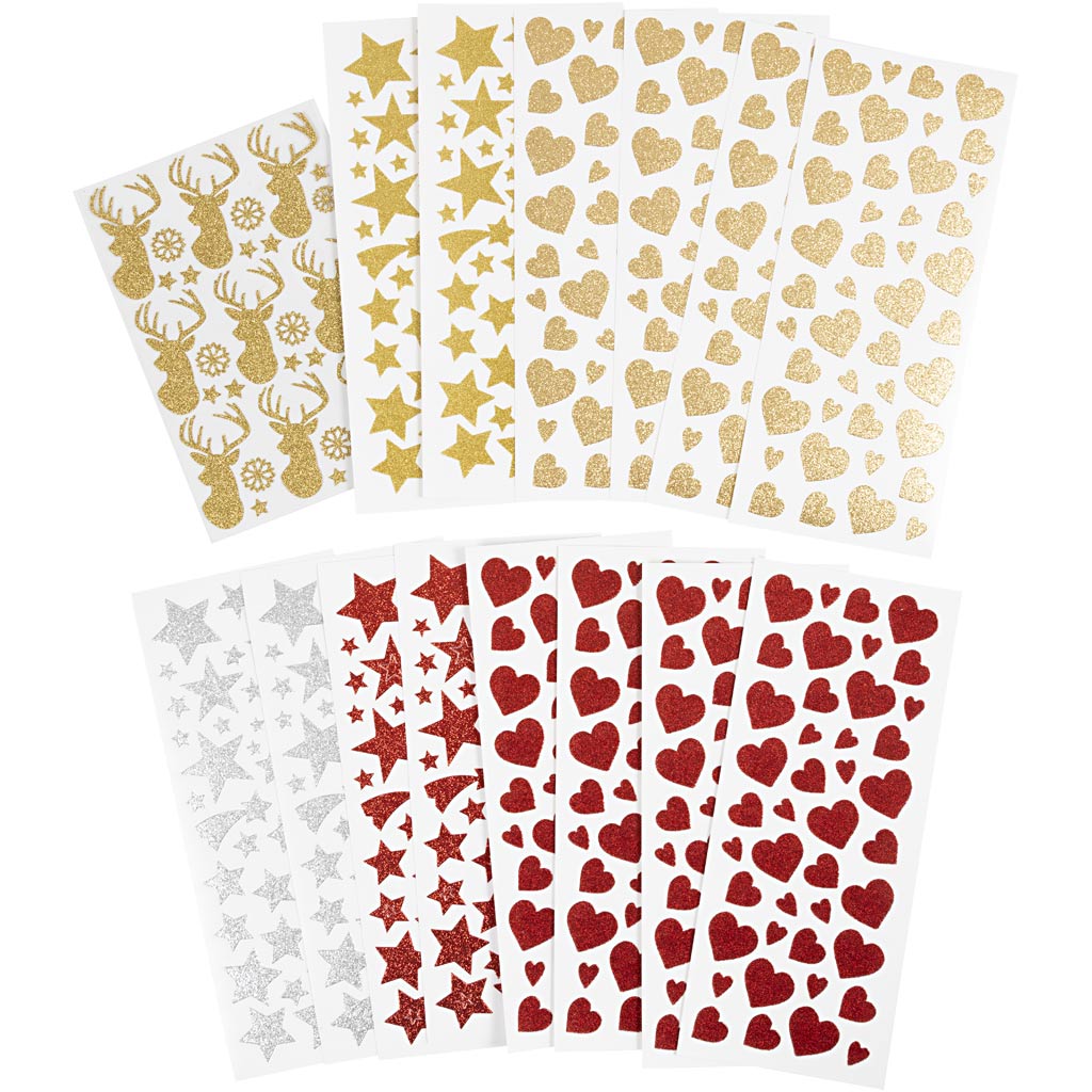 Autocollants pailletés Creativ company, feuille 10x24+12x18,5 cm, 8 feuilles 1 boîte