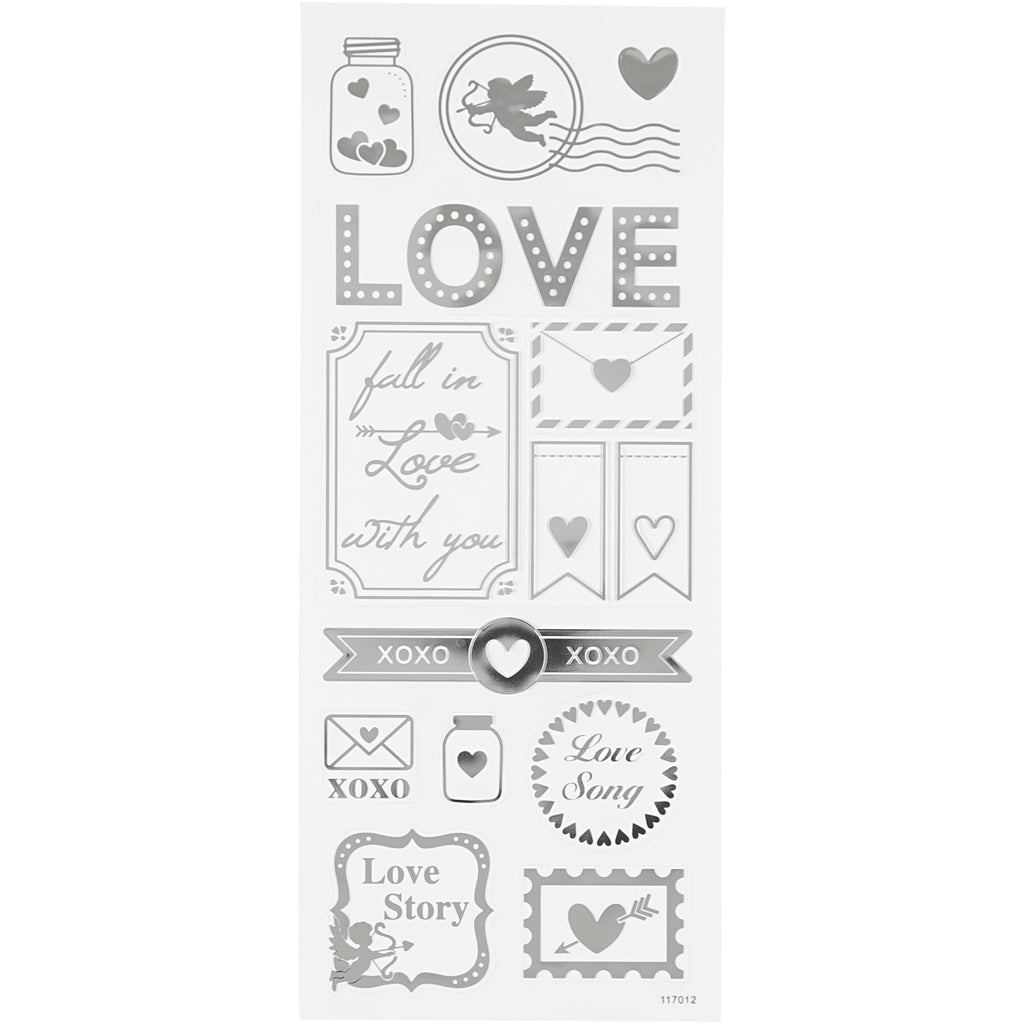 Creativ Company Stickers Silver Love, 1 feuille