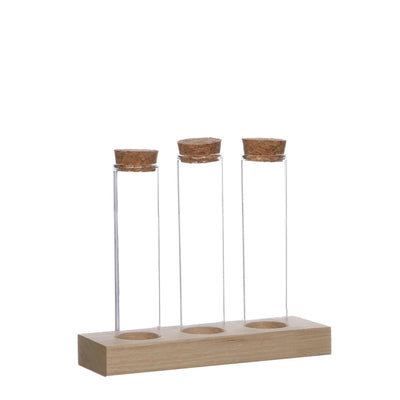 Support en bois Idées 4 saisons avec 3 tubes à essai avec bouchon en liège Ø3x15cm