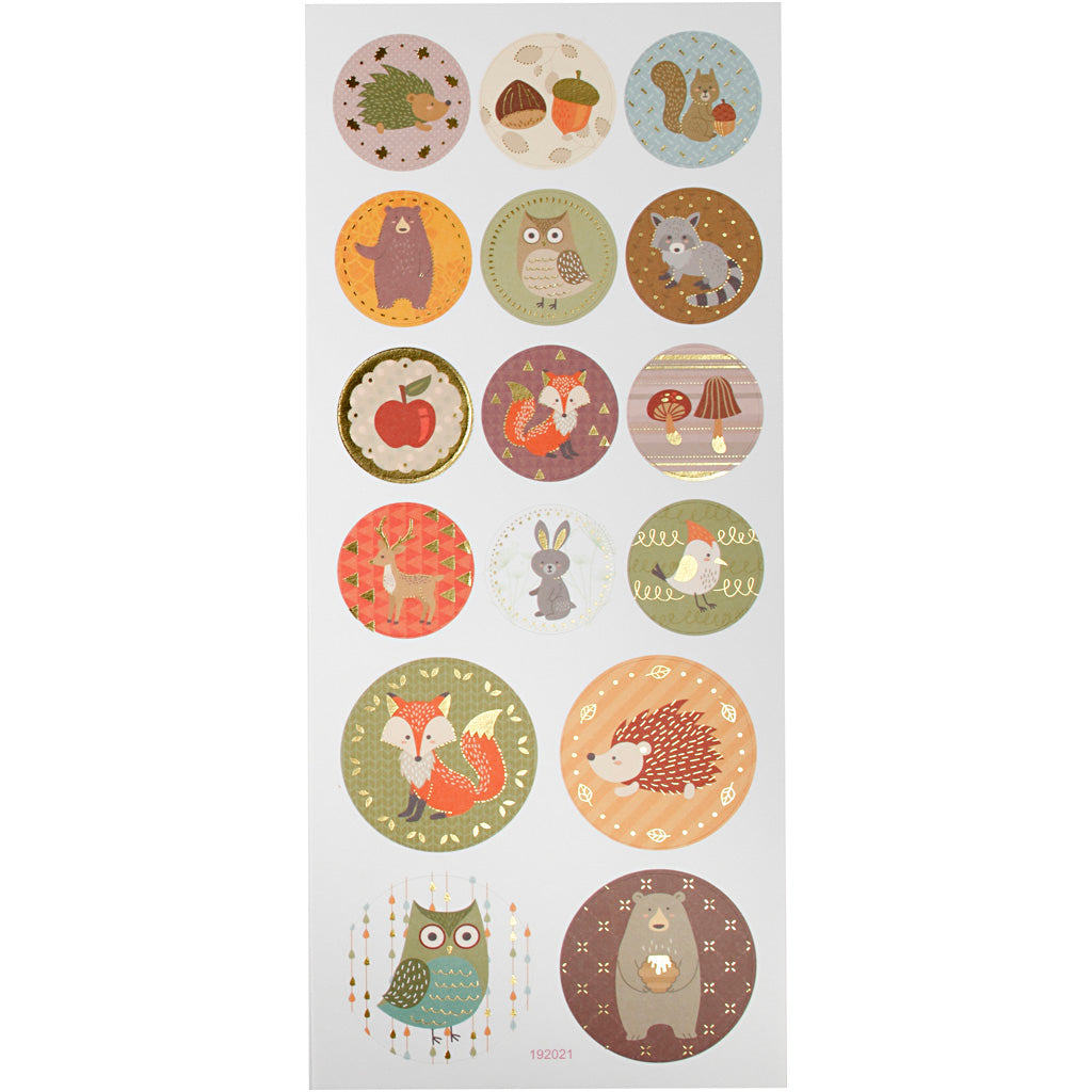 Autocollants Creativ Company, animaux de la forêt, feuille 10x23 cm, env. 16 pièces, 1 feuille