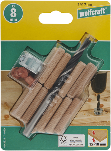 Jeu de chevilles Wolfcraft | ø8mm | 28 pièces | 1 jeu - 2917000