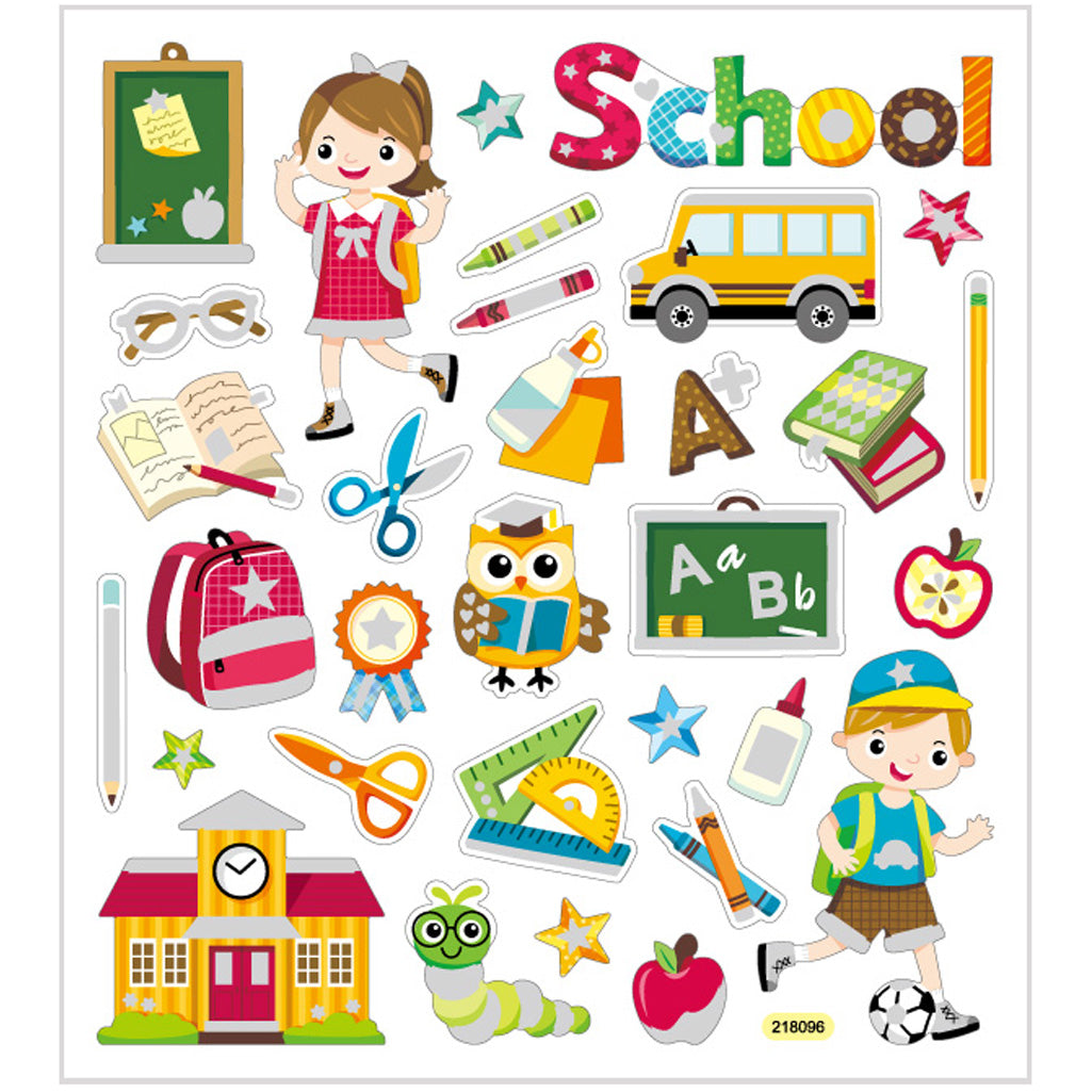 Autocollants Creativ Company, école, feuille 15x16,5 cm, env. 32 pièces, 1 feuille