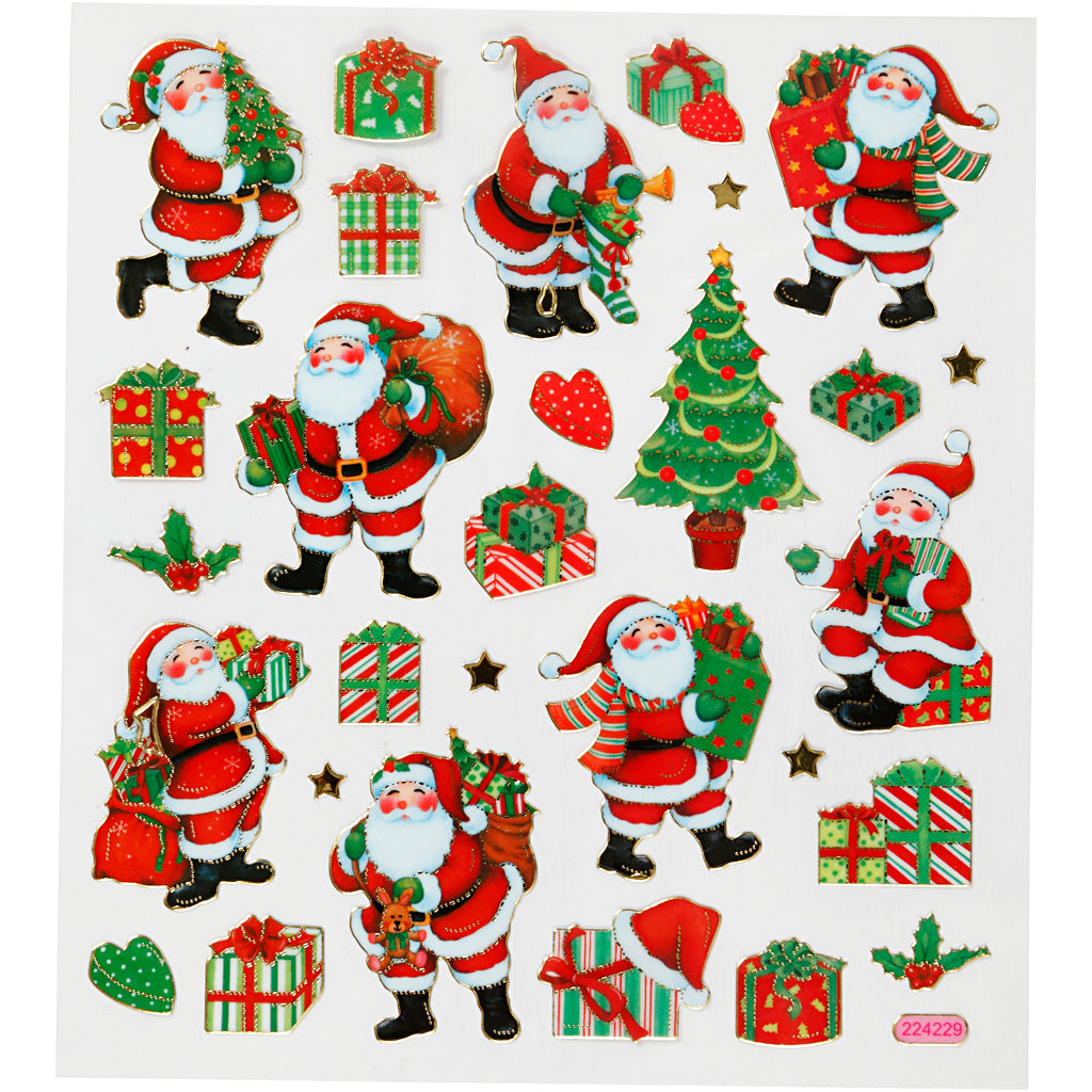 Autocollants Creativ Company, figurines de Noël classiques, feuille 15x16,5 cm, env. 29 pièces, 1 feuille