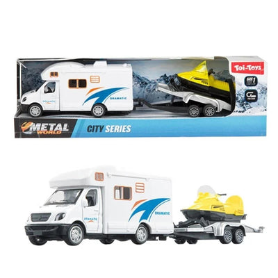 TOI-TOYS METAL TRACK Back Camper avec remorque et motoneige