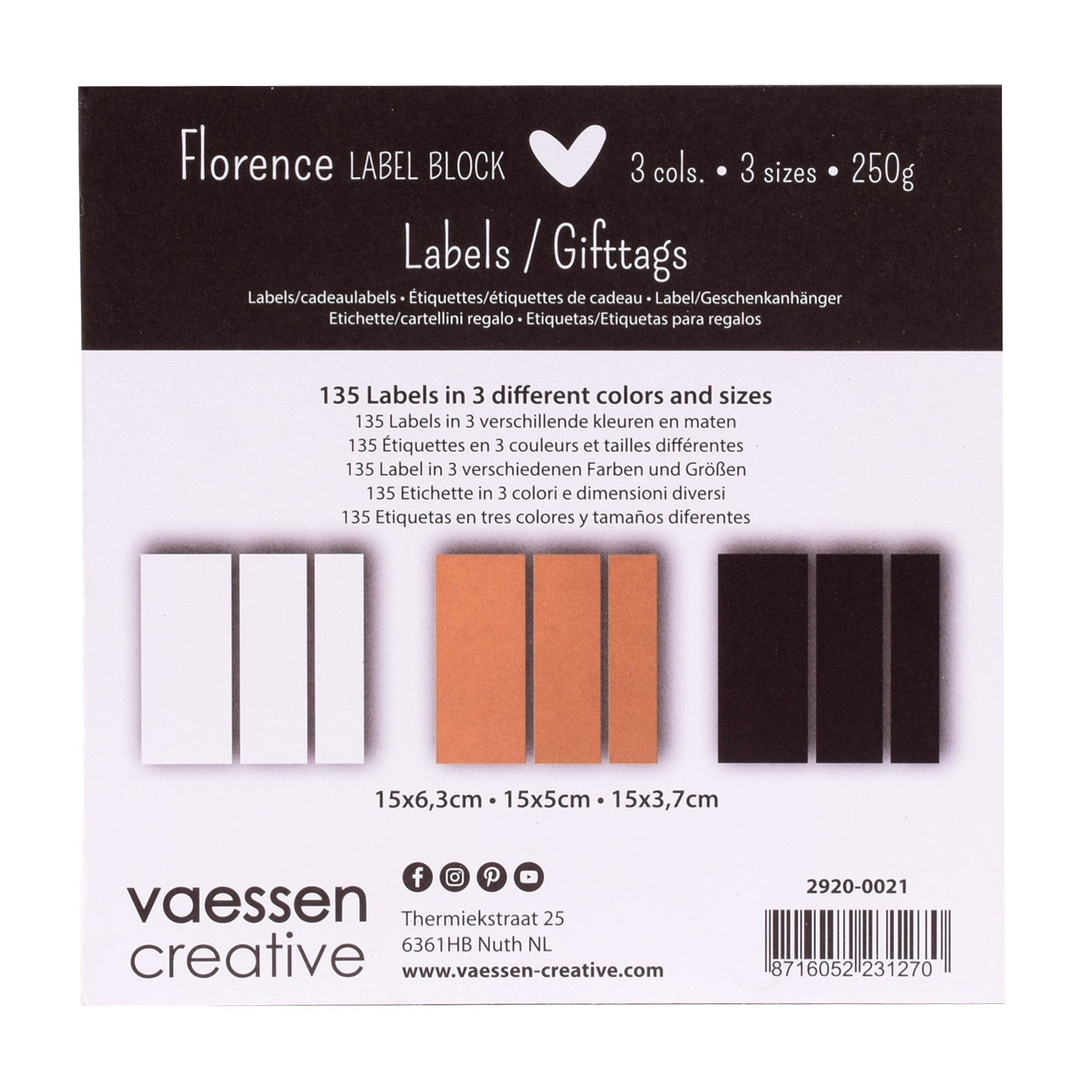 Florence • bloc d'étiquettes 216g kraft blanc noir 135x