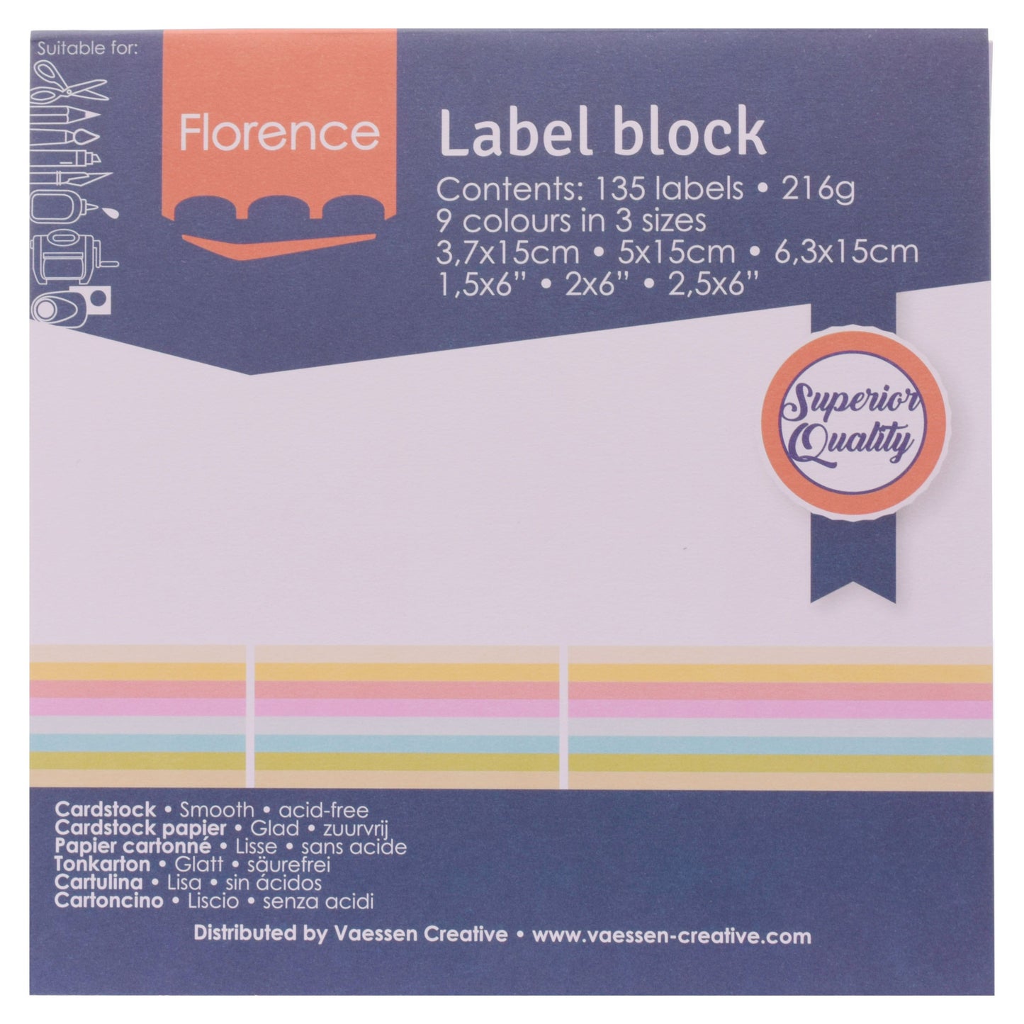 Florence • bloc d'étiquettes 216g pastels 135x