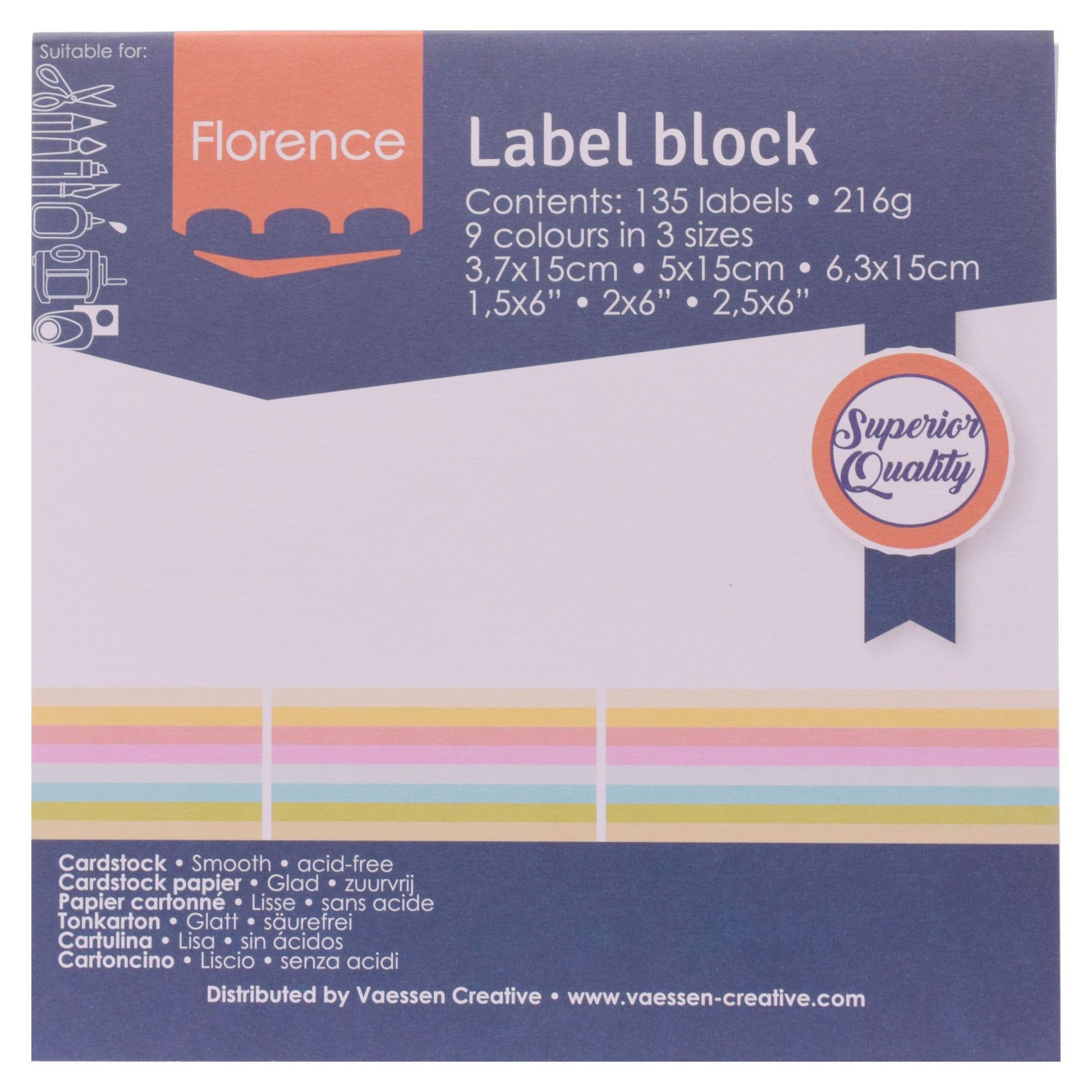 Florence • bloc d'étiquettes 216g pastels 135x