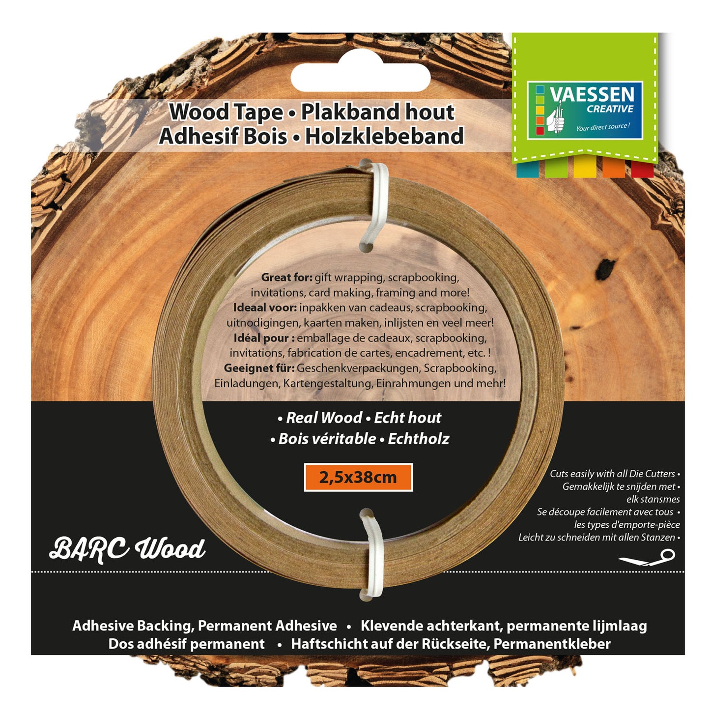 Vaessen creative • collection de rubans en bois 2,5cmx4,2m bois de cerisier