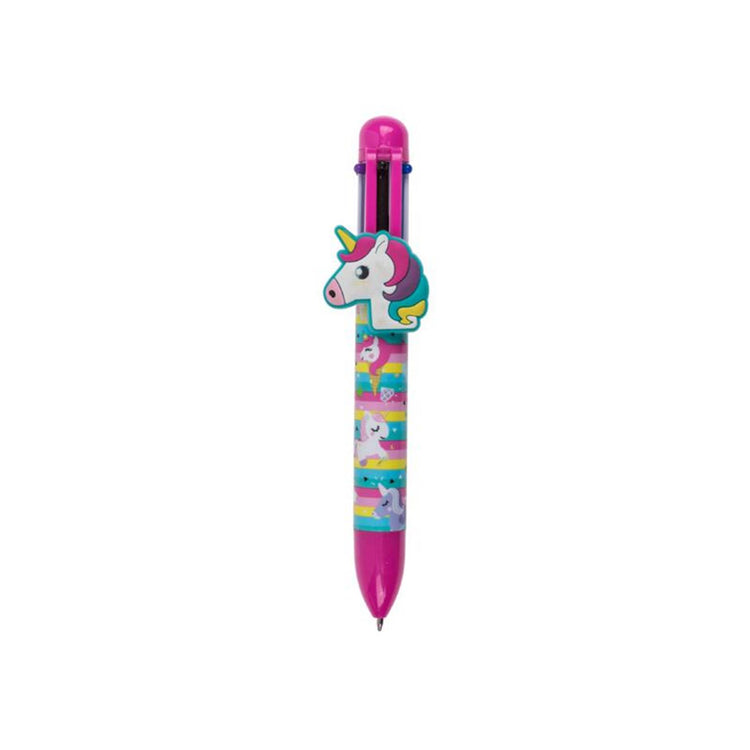 Stylo à bille 6 couleurs Licorne bleue env. 14 cm