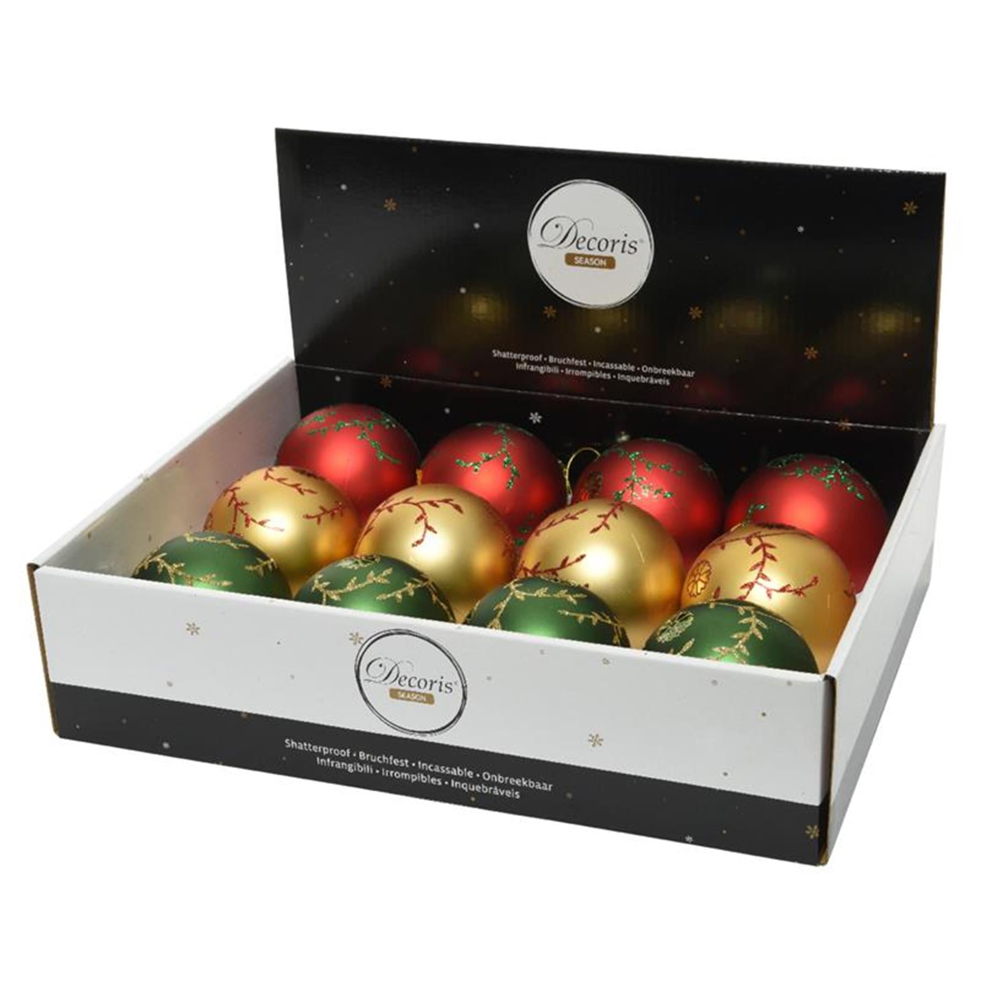 Decoris Boules de Noël mix 12 pcs or rouge vert