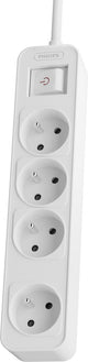 Prise de table Philips 4 voies avec interrupteur blanc