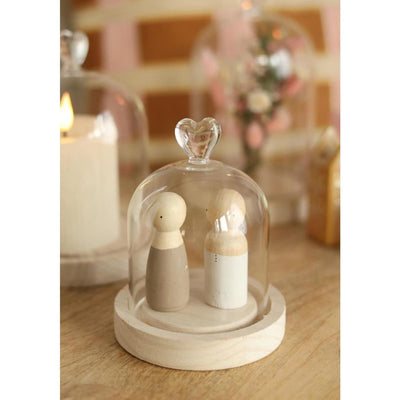 Idées 4 saisons cloche coeur avec socle en bois ø10xh13cm