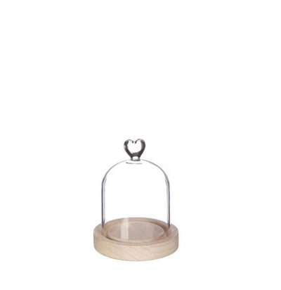 Idées 4 saisons cloche coeur avec socle en bois ø10xh13cm
