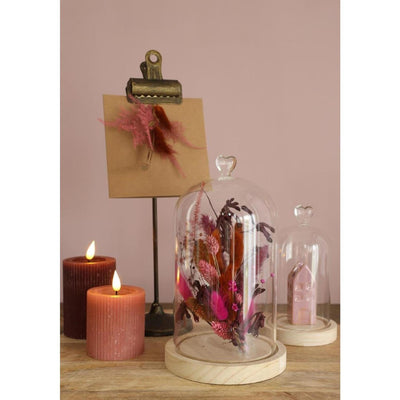 Idées 4 saisons cloche coeur avec socle en bois ø10xh18cm