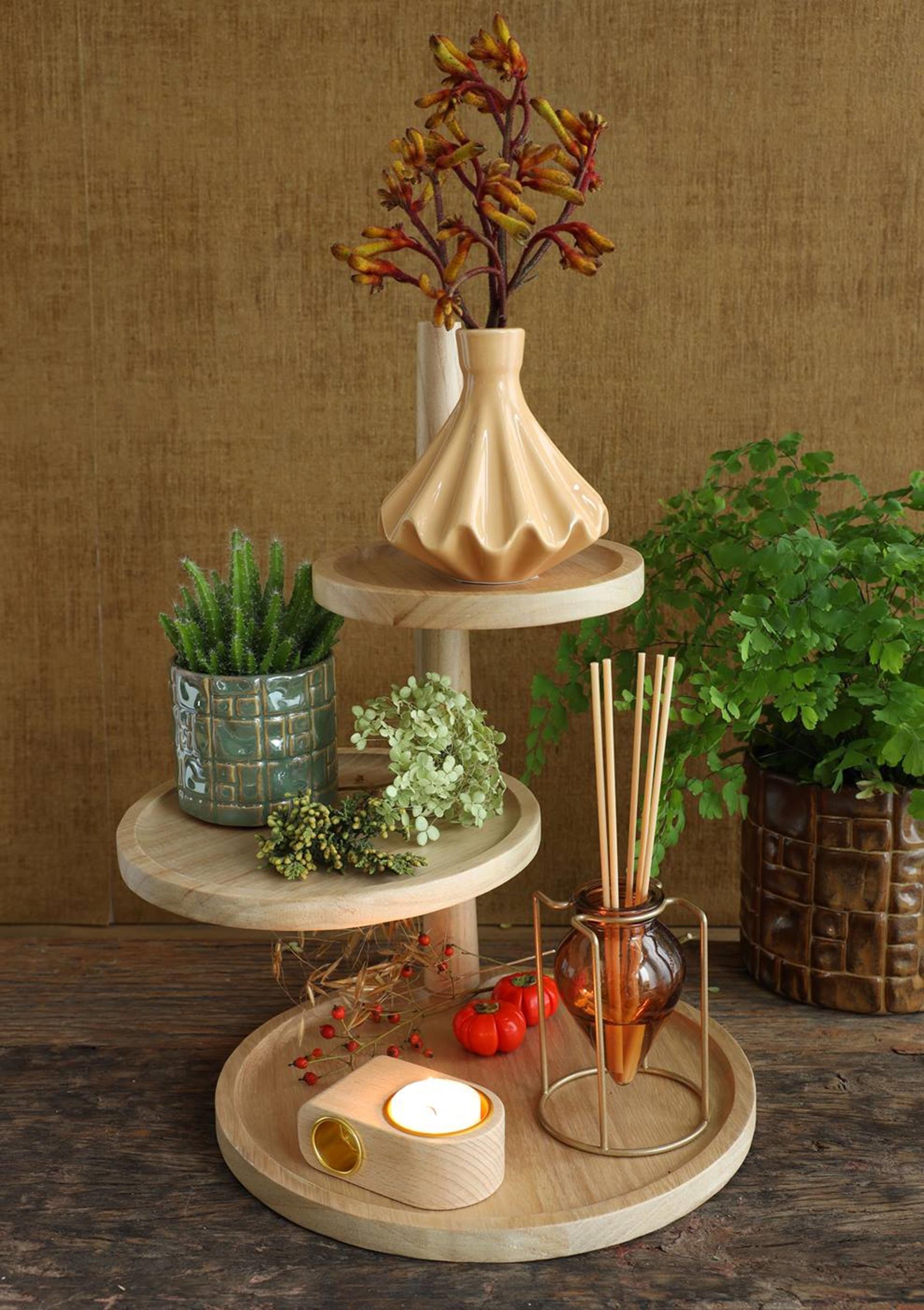 Idées 4 saisons etagere bois avec 3 tablettes h37, dia 25.5 20.5 15.5 cm